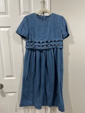 Women vintage Denim Blue Short-Sleeve Dress